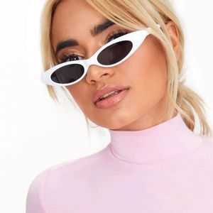 Designer Small Cat Eye Sunglasses Black Lens White